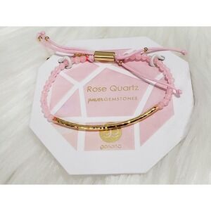 NEW Gorjana 18k GP Power Beads Gemstone Bead Bracelet Rose Quart Adjustable